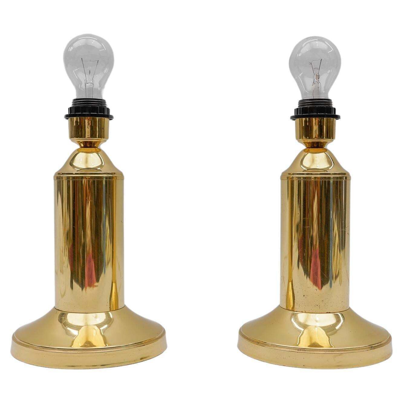 Pair Of Mid Century Modern Brass Table Lamp Bases, 1960s