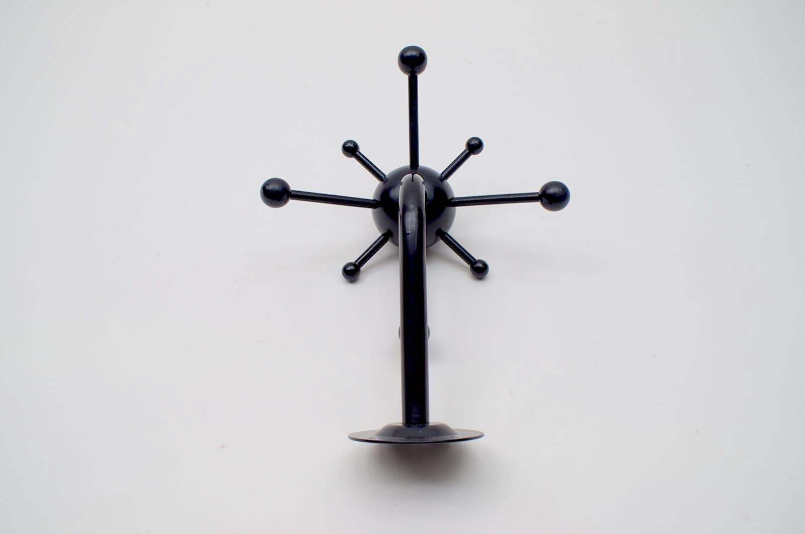 Black Sputnik Wall Hook Lacquered Wood And Metal In The Style Of Osvaldo Borsani photo vintage