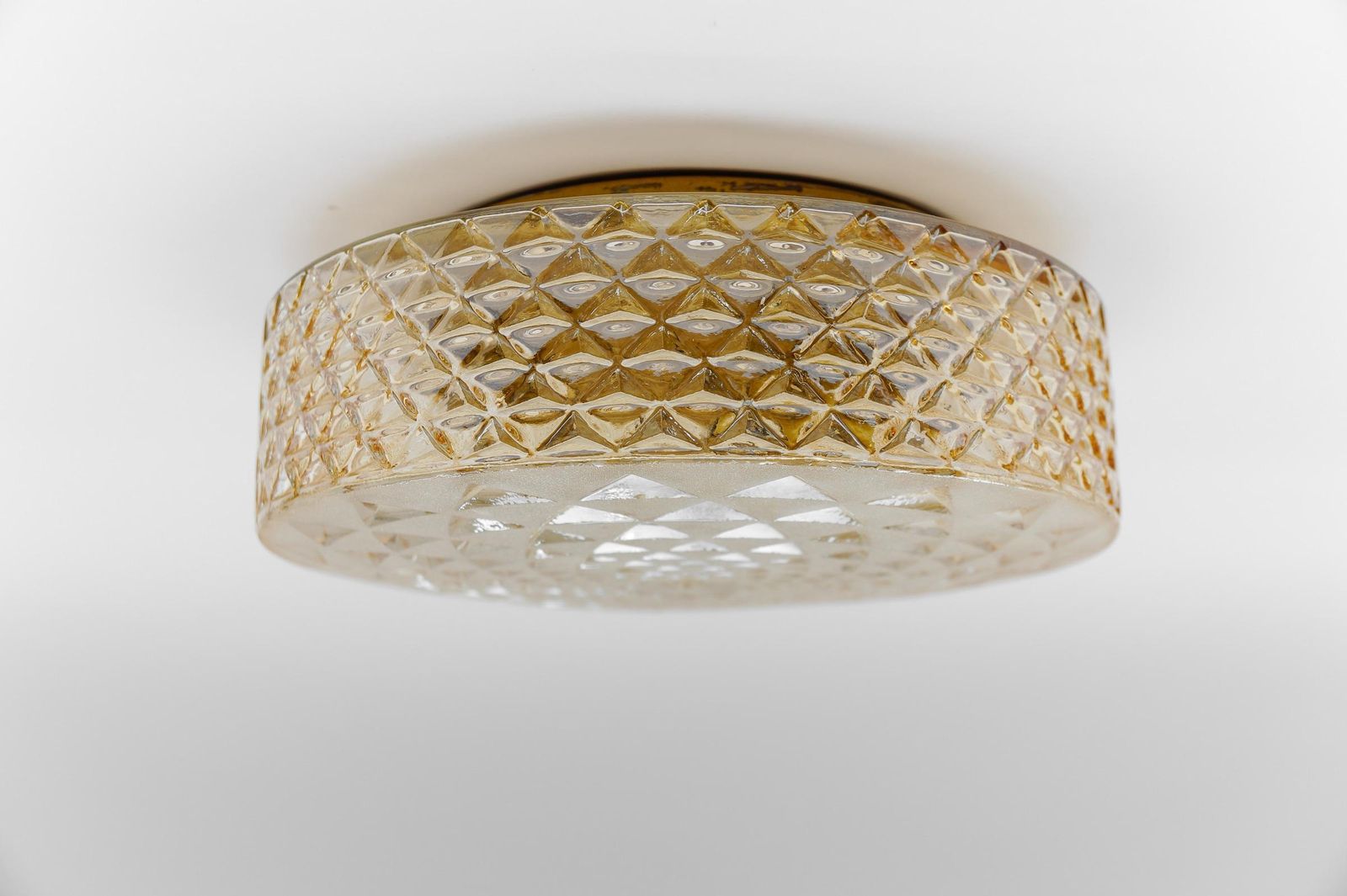 photo furniture 1 Of 2 Round Geometric Satin Amber Glass Flush Mount Light Or Wall Lamp, 1960s