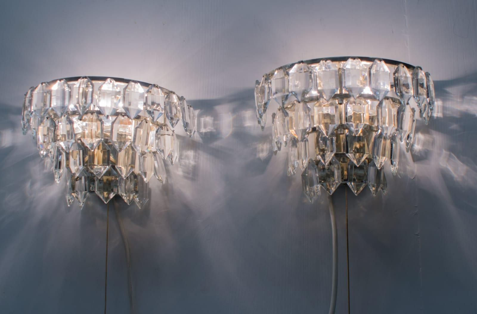 Pair Of Bakalowits Nickel Plated Crystal Chandelier Glass Wall Light, 1960s photo furniture