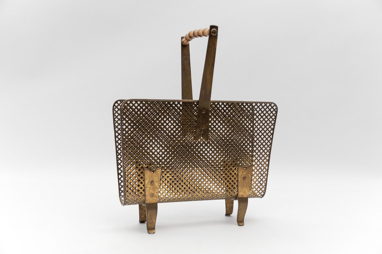 Mathieu Mategot Style Brass And Bamboo Magazine Holder, Circa 1950s photo vinterior