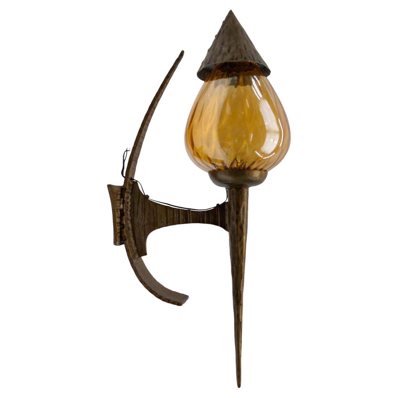 Huge French Hand Forged Iron And Glass Wall Lamp, 1960s