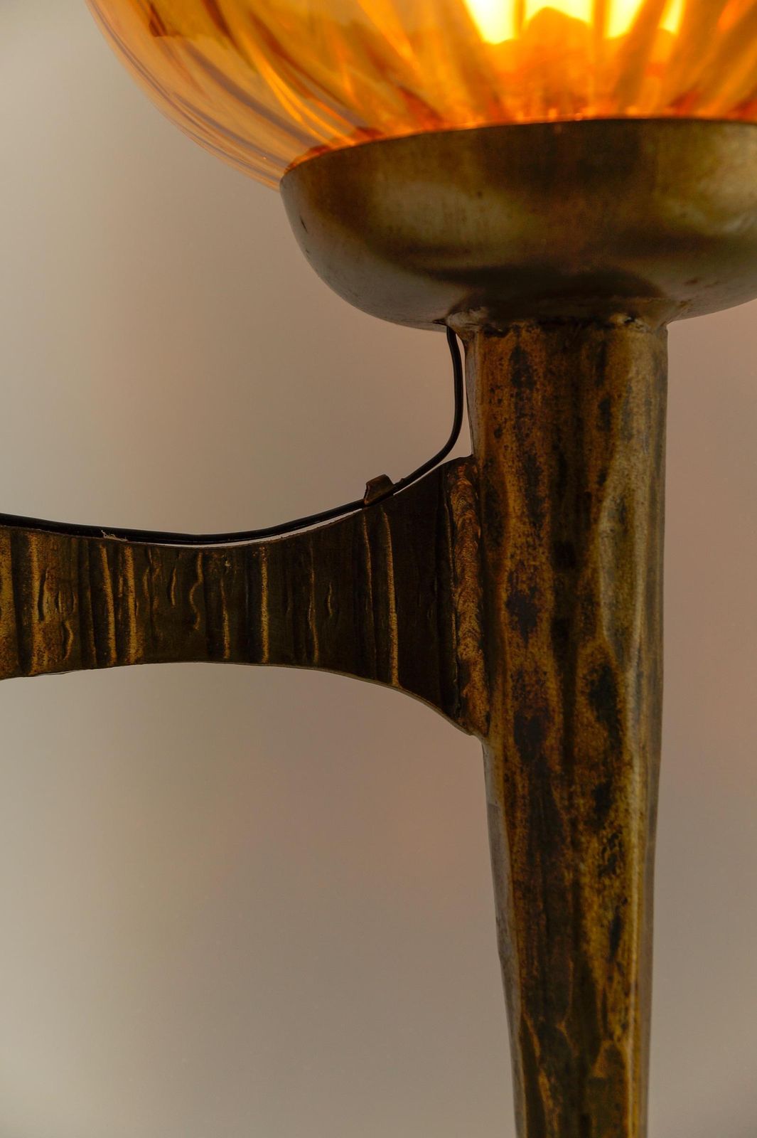 1232.0 Huge French Hand Forged Iron And Glass Wall Lamp, 1960s photo