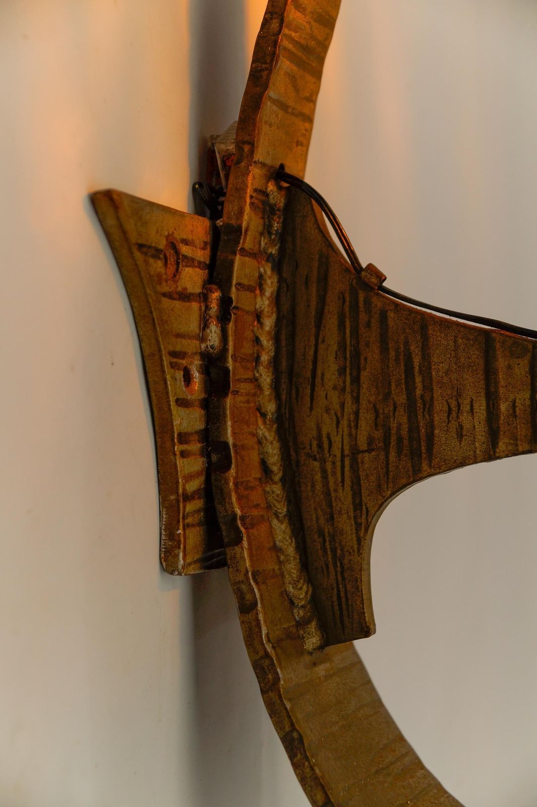 photo buy Huge French Hand Forged Iron And Glass Wall Lamp, 1960s