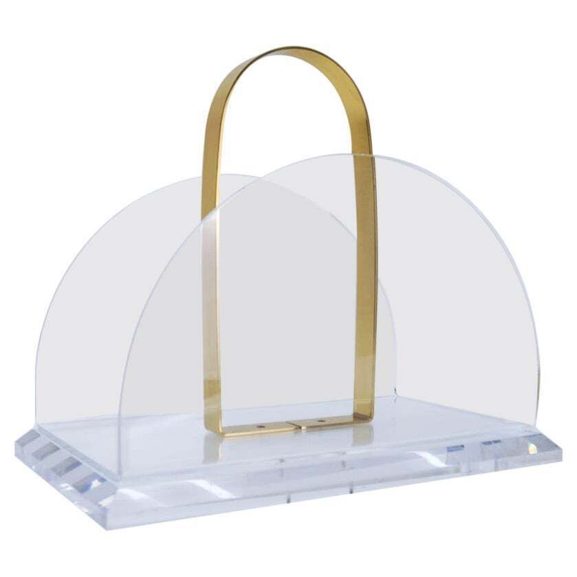 Elegant Magazine Rack In Acrylic & Brass, 1970s Italy