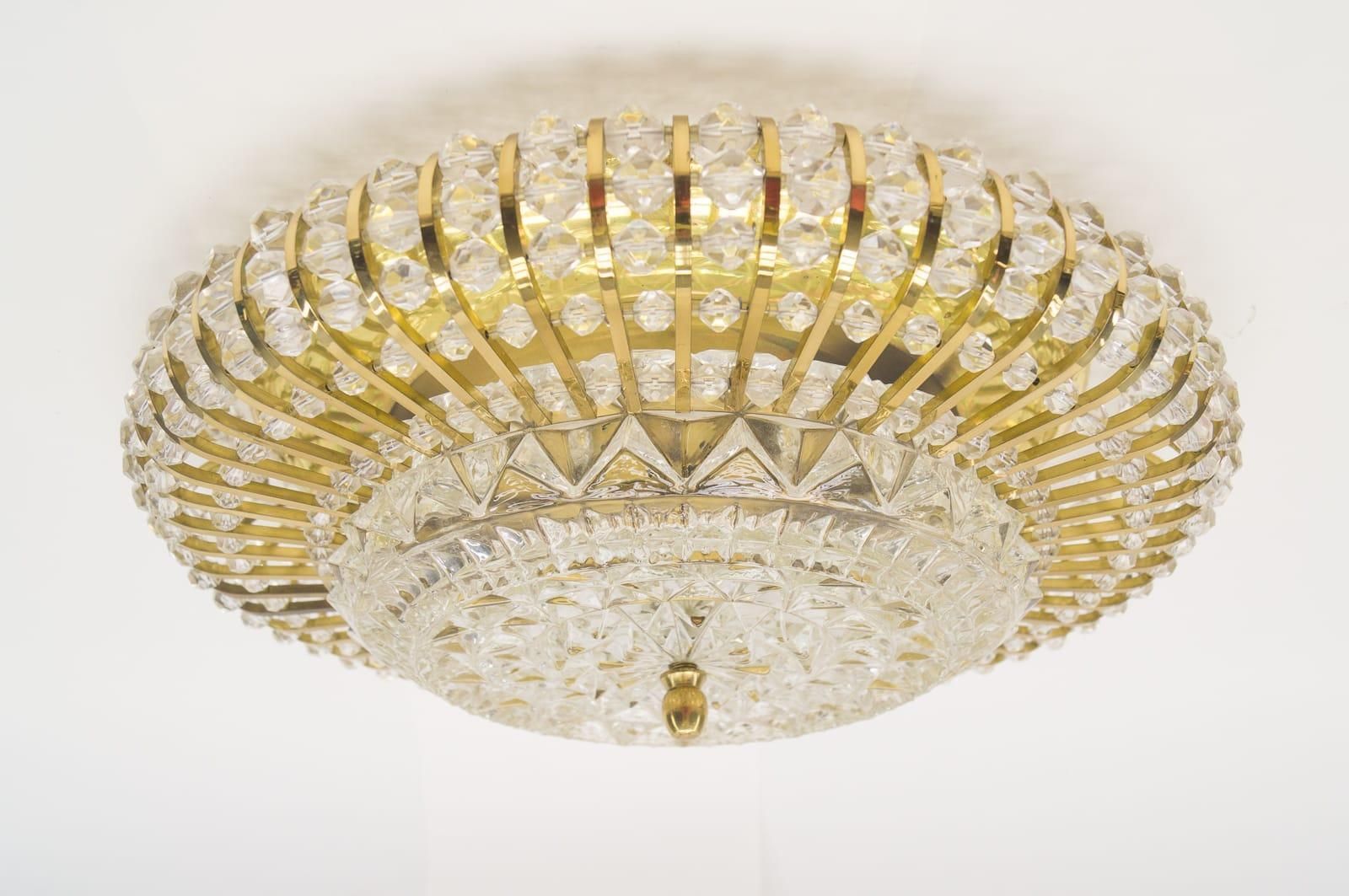 Mid Century Modern Ceiling Lamp With Glass Stones And Brass Frame photo furniture