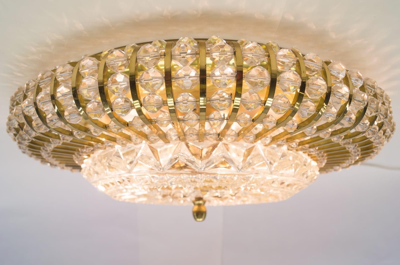 Mid Century Modern Ceiling Lamp With Glass Stones And Brass Frame photo for sale