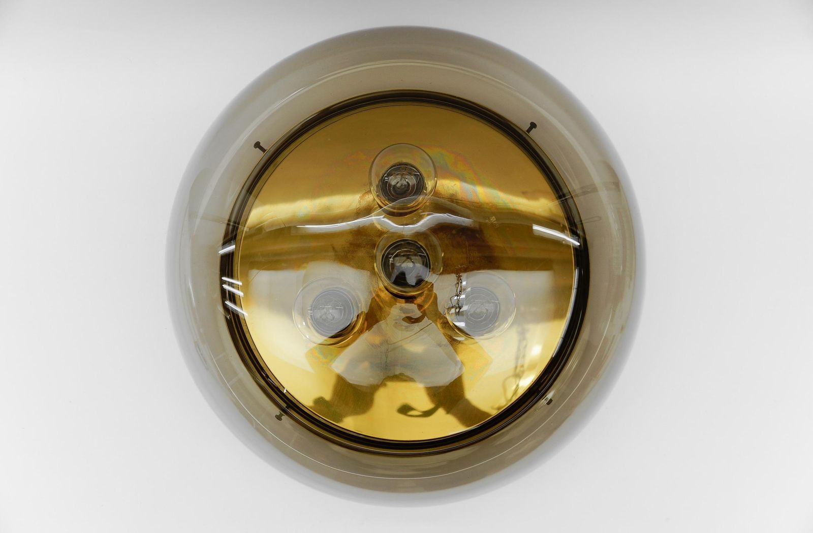 photo furniture Huge Brass And Smoked Glass Flush Mount By Limburg, Germany 1960s