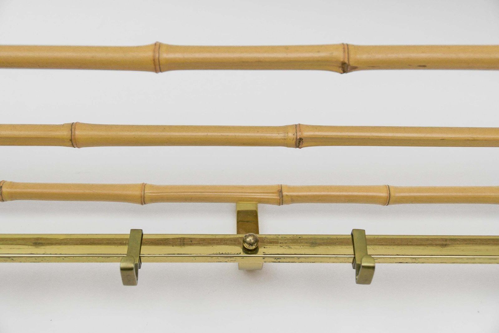 Large Brass And Bamboo Wall Coat Rack, 1960 Italy photo 1189.0
