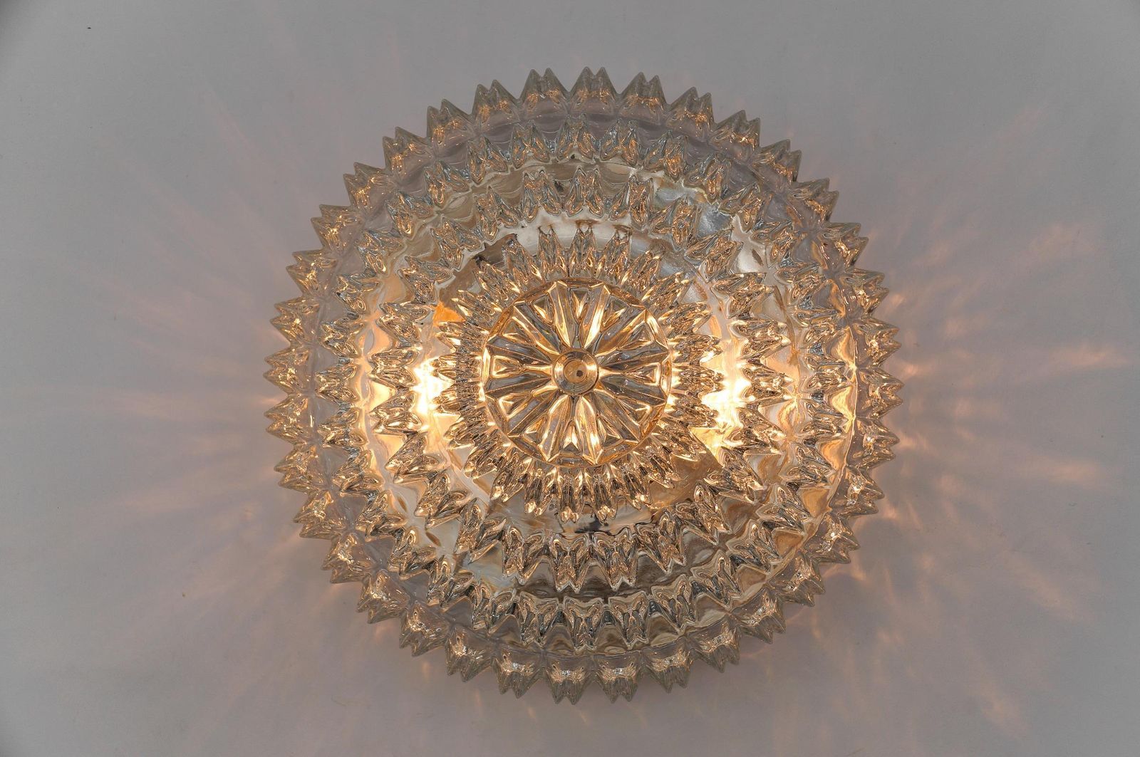Elegant Four Tier Crystal Glass Flush Mount Light By Limburg, 1960s Germany photo buy