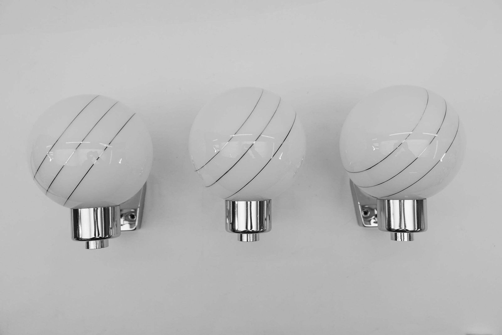 photo furniture Set Of 3 Space Age Chrome Wall Lamps With Milk Glass Ball Shades, 1970s
