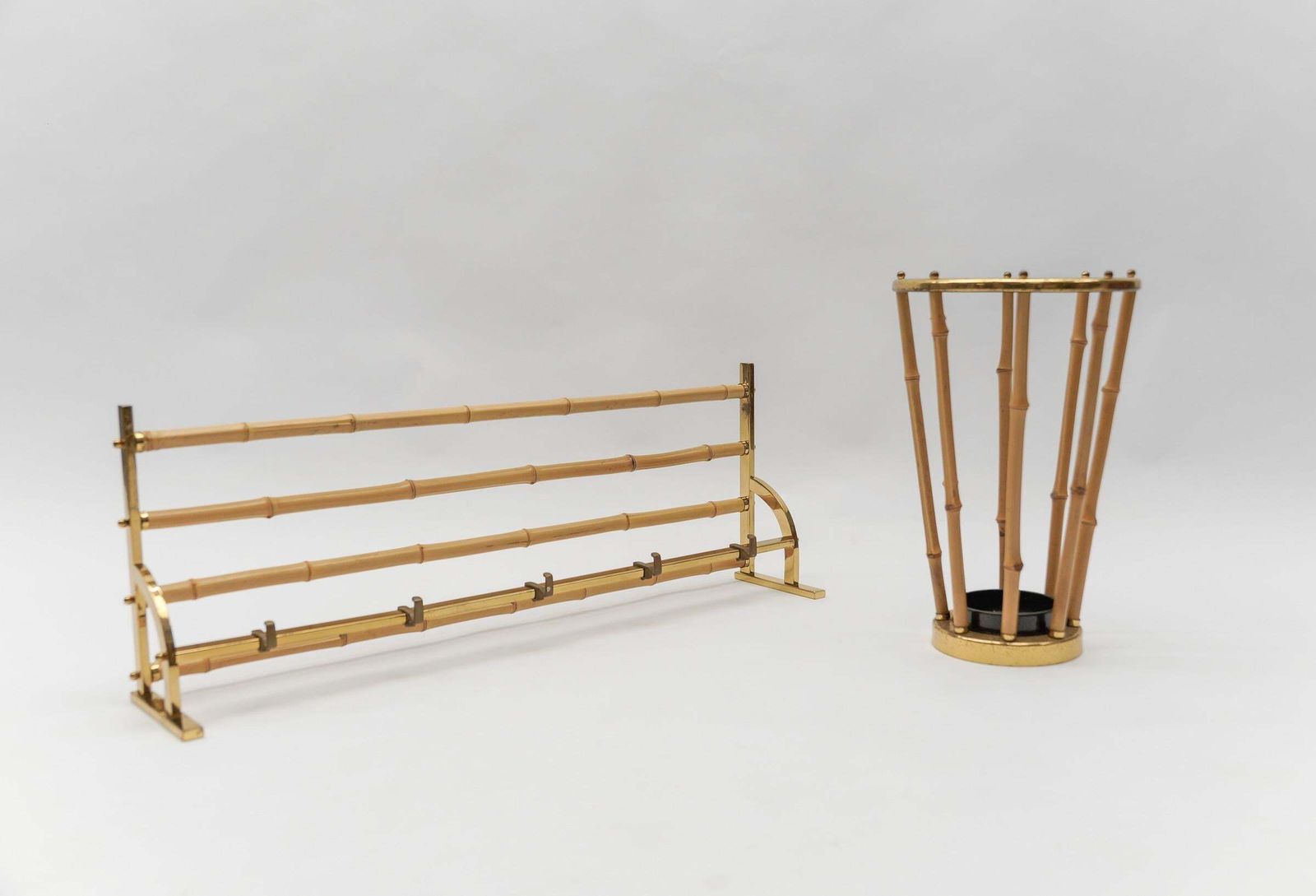 Rare Set Of Brass And Bamboo Coat Rack And Umbrella Stand, 1950 Italy photo 1274.0