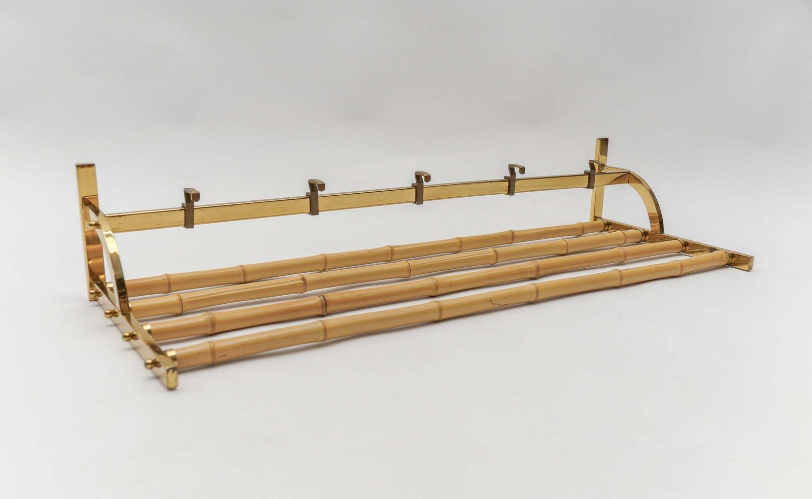 Furniture Rare Set Of Brass And Bamboo Coat Rack And Umbrella Stand, 1950 Italy photo