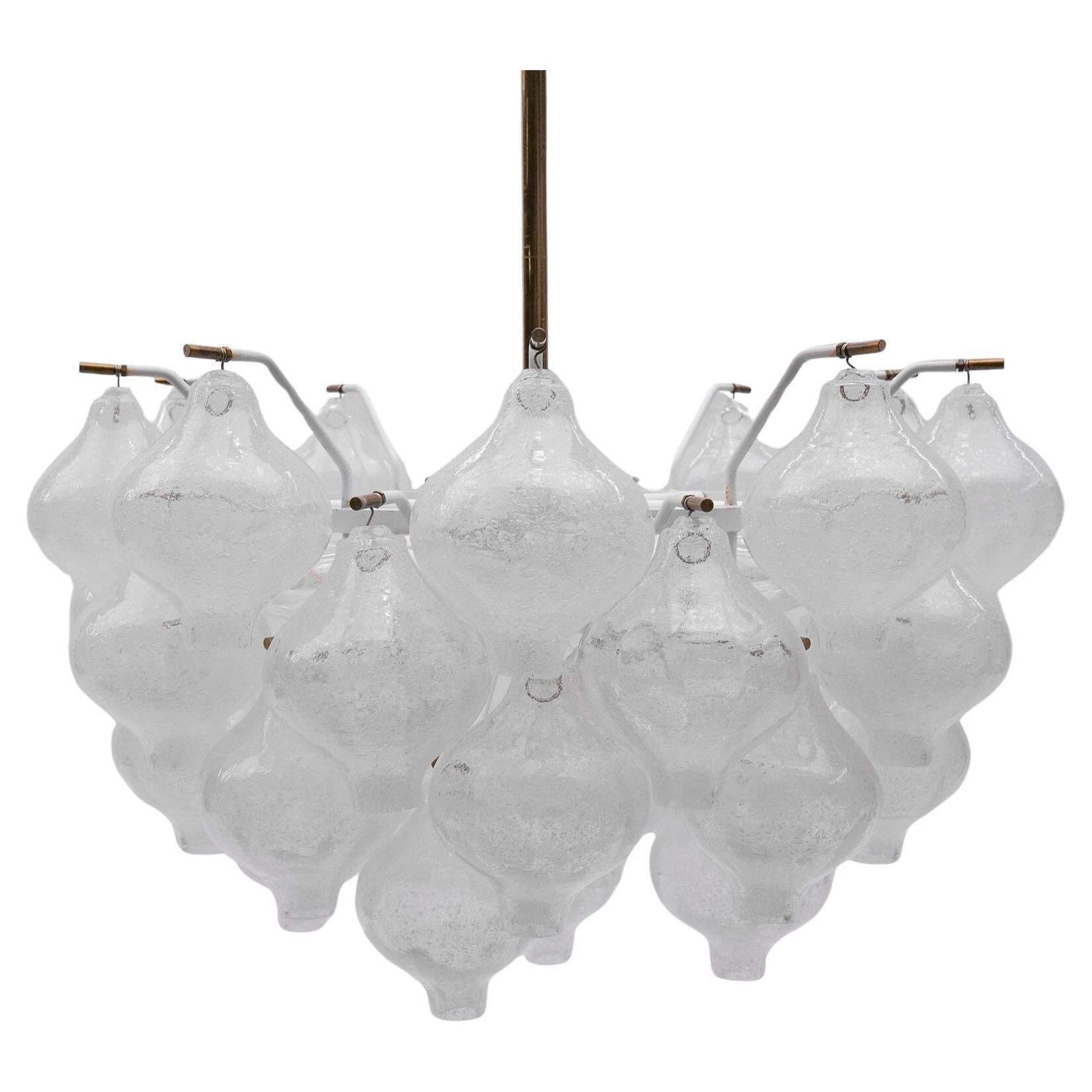 Large Ice Glass Chendelier "Tulipan" By J.T. Kamlar Franken Kg, 1960s Austria