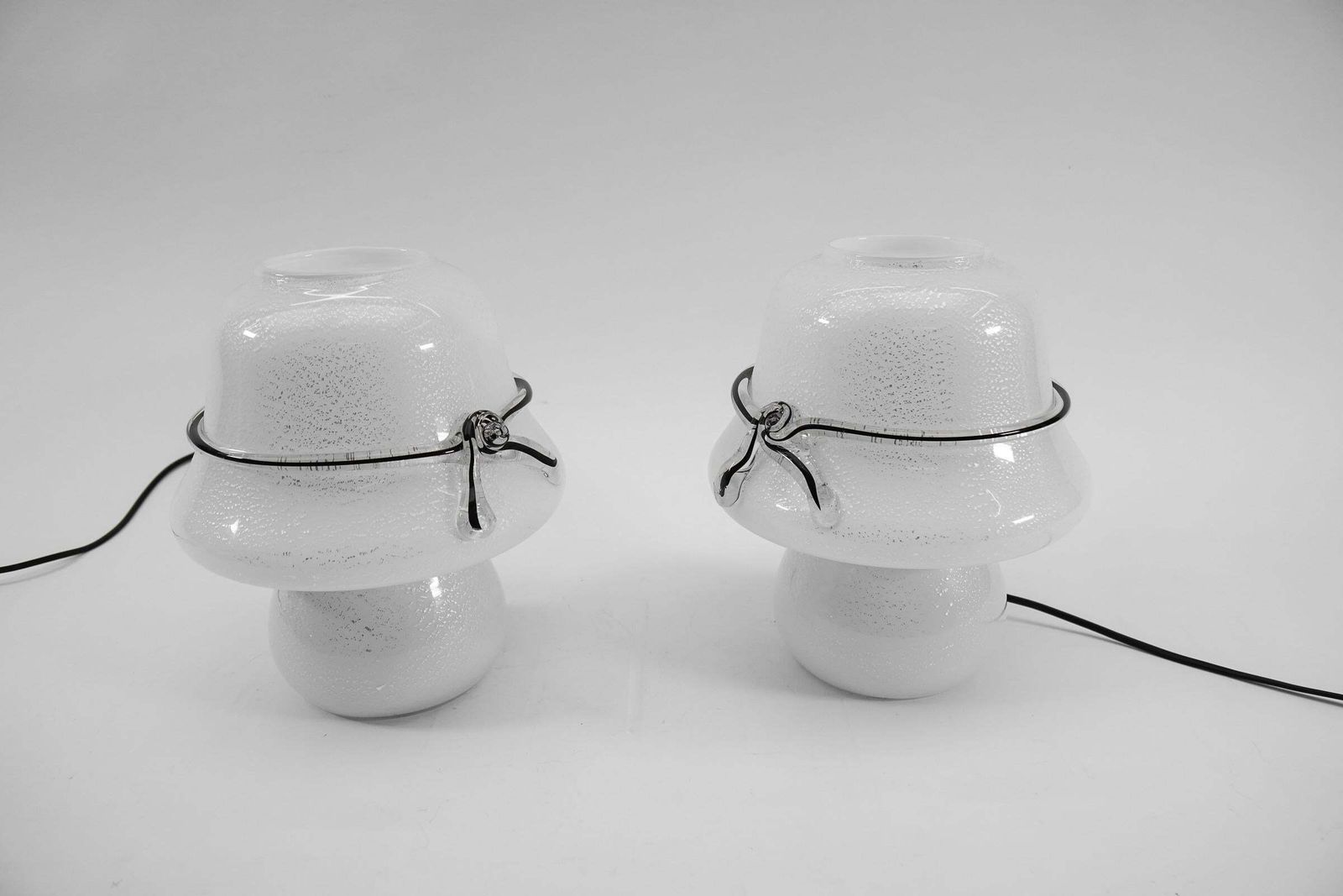 Pair Of Murano Mushroom Table Lamps With Enclosed Silver Platelets, 1960s photo furniture