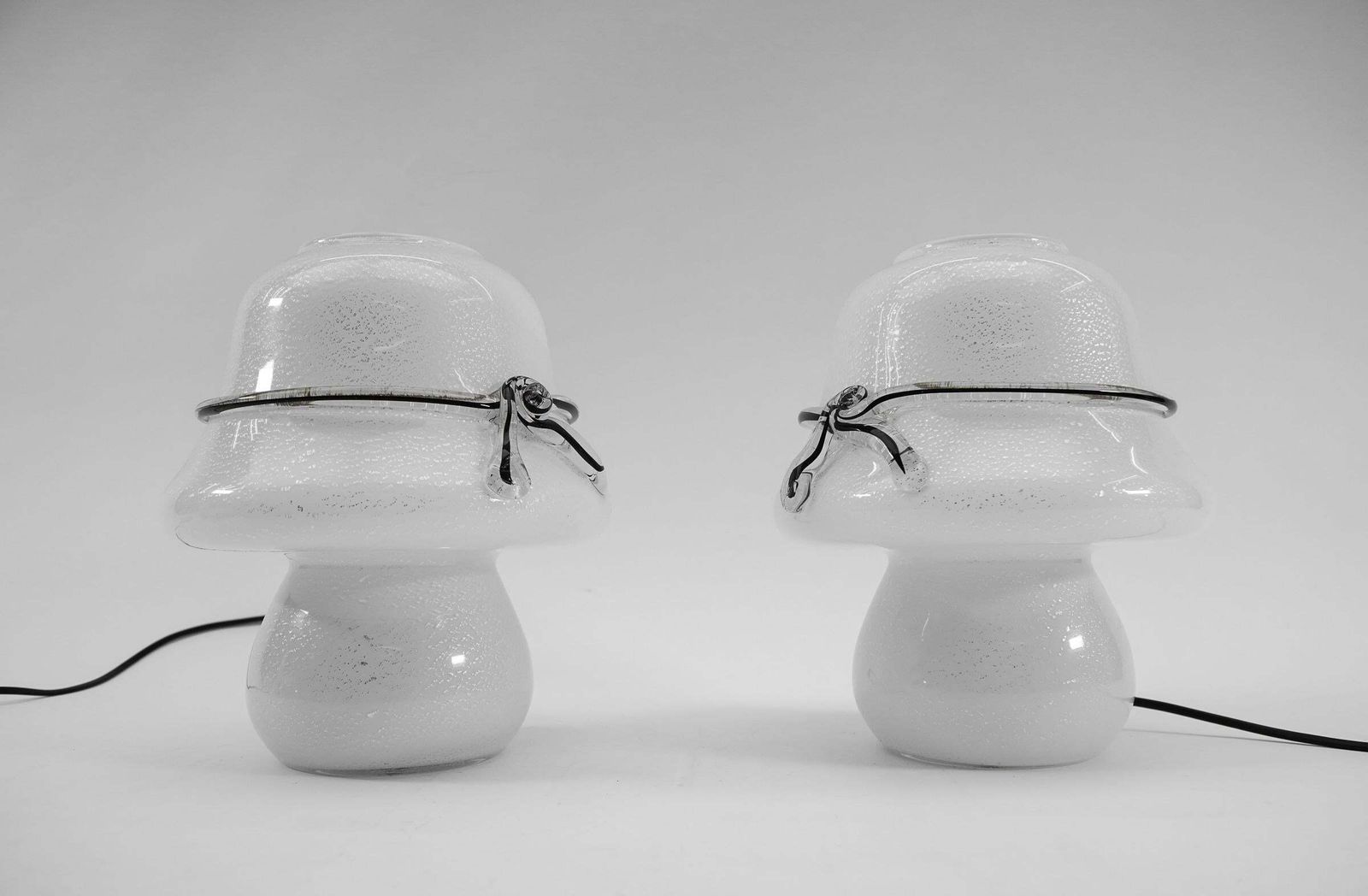 Pair Of Murano Mushroom Table Lamps With Enclosed Silver Platelets, 1960s photo 1359.0