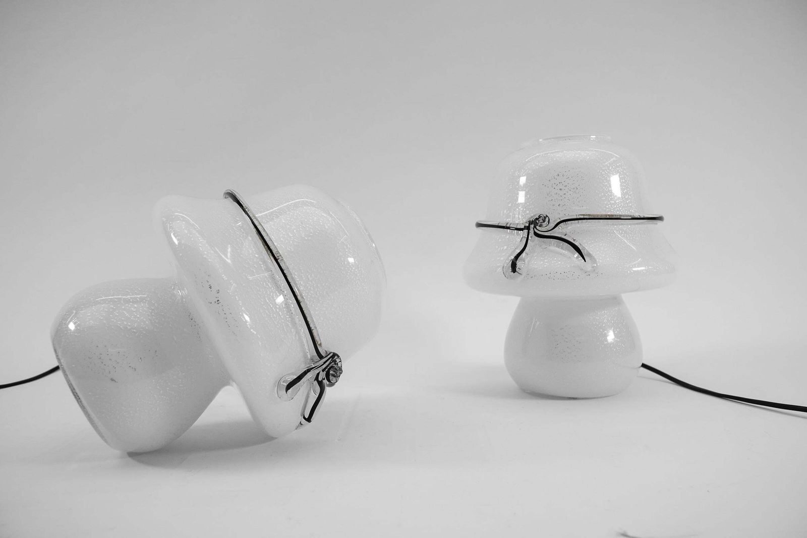 Pair Of Murano Mushroom Table Lamps With Enclosed Silver Platelets, 1960s photo buy