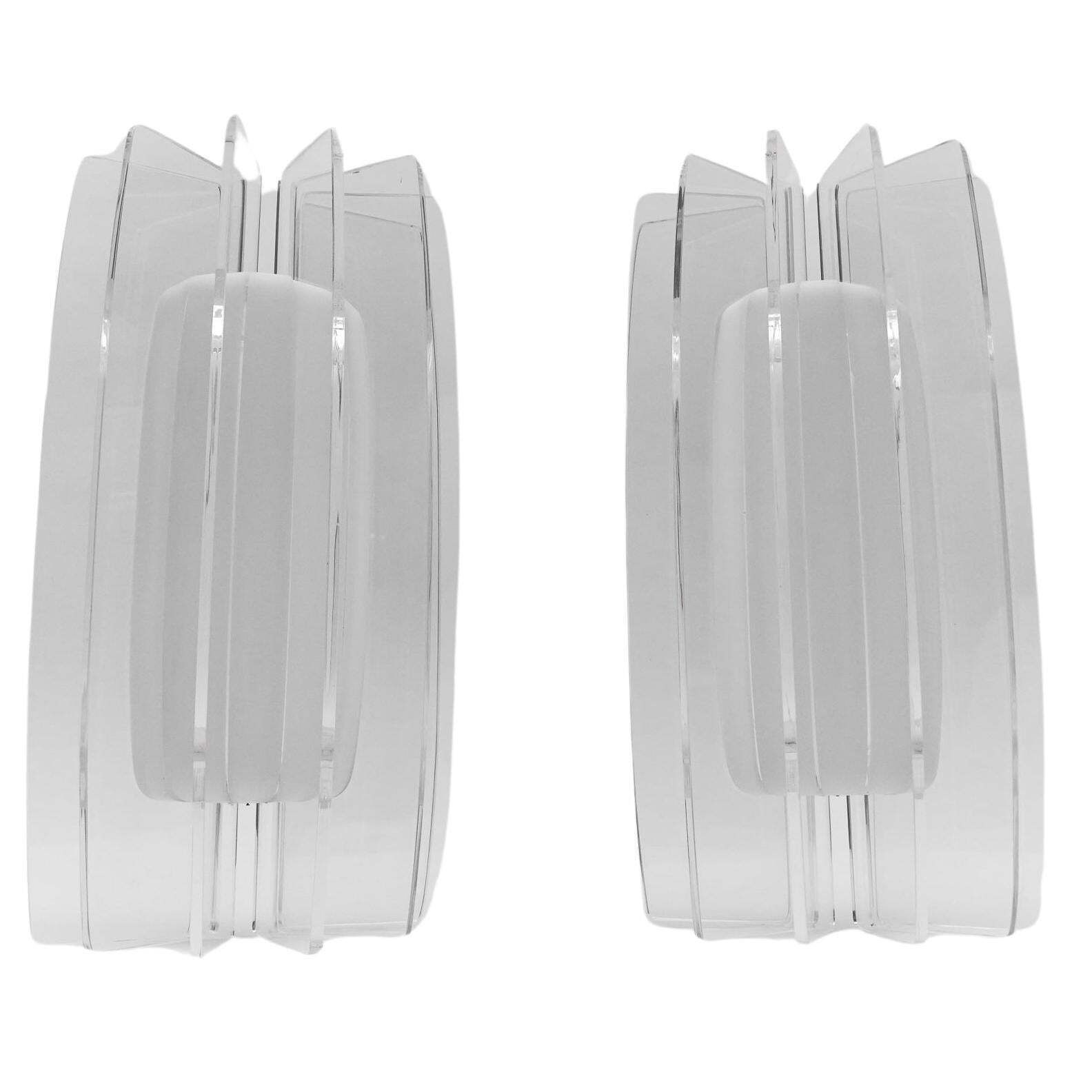 Pair Of Awesome Large Acrylic Fan Wall Lamps, 1960s
