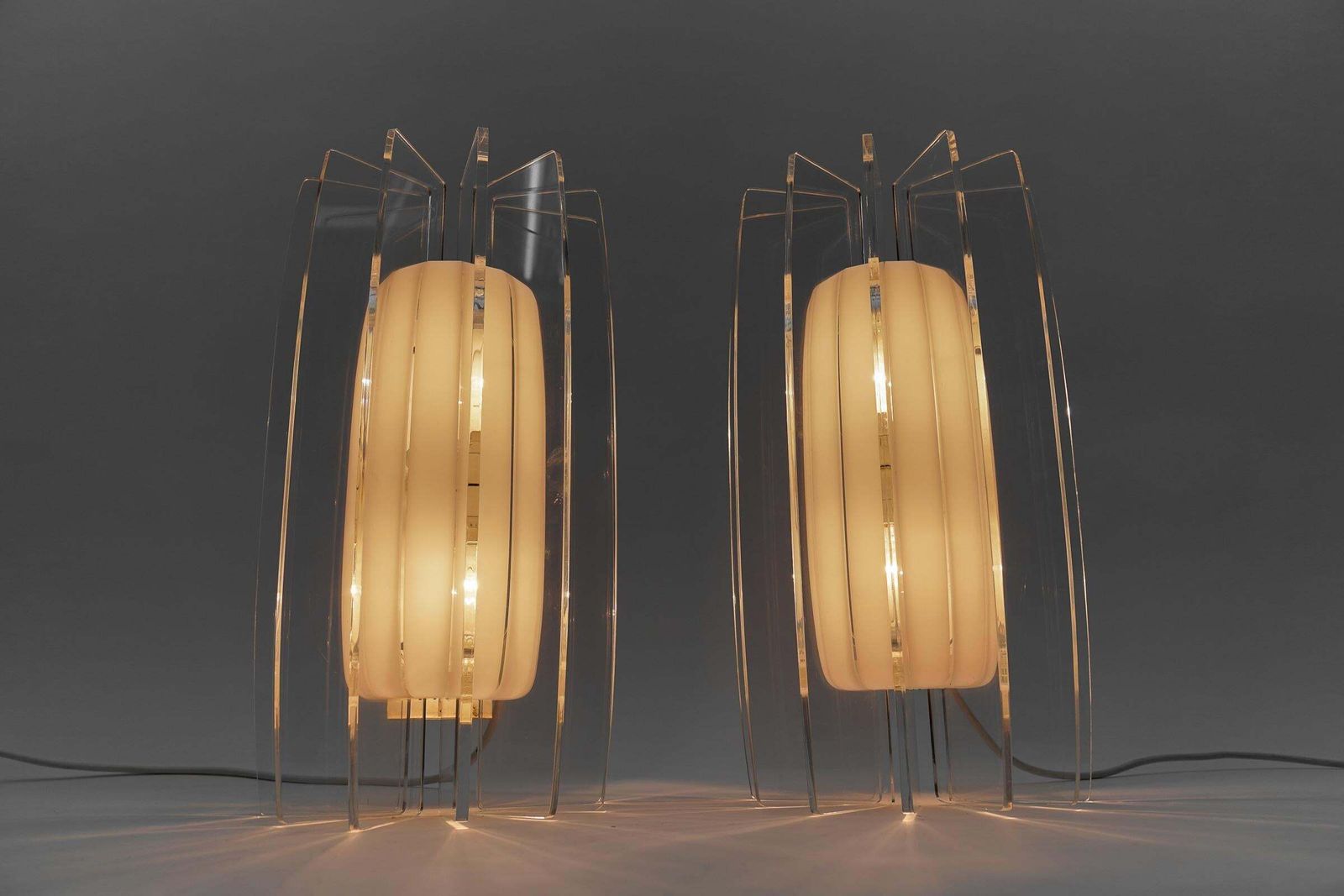 Pair Of Awesome Large Acrylic Fan Wall Lamps, 1960s photo Lighting