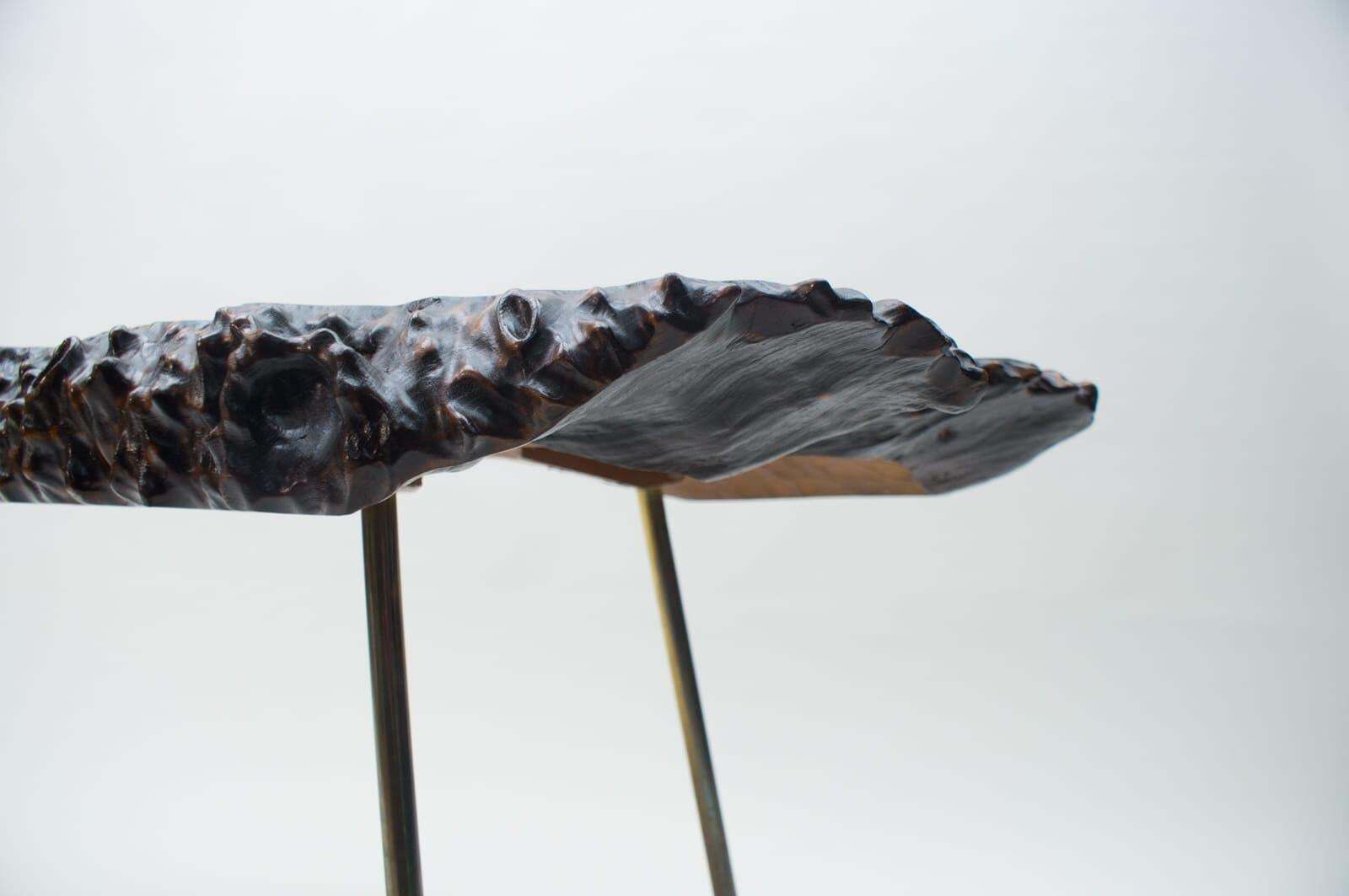 Nakashima Style Burl Wood Tripod Side Table photo vintage