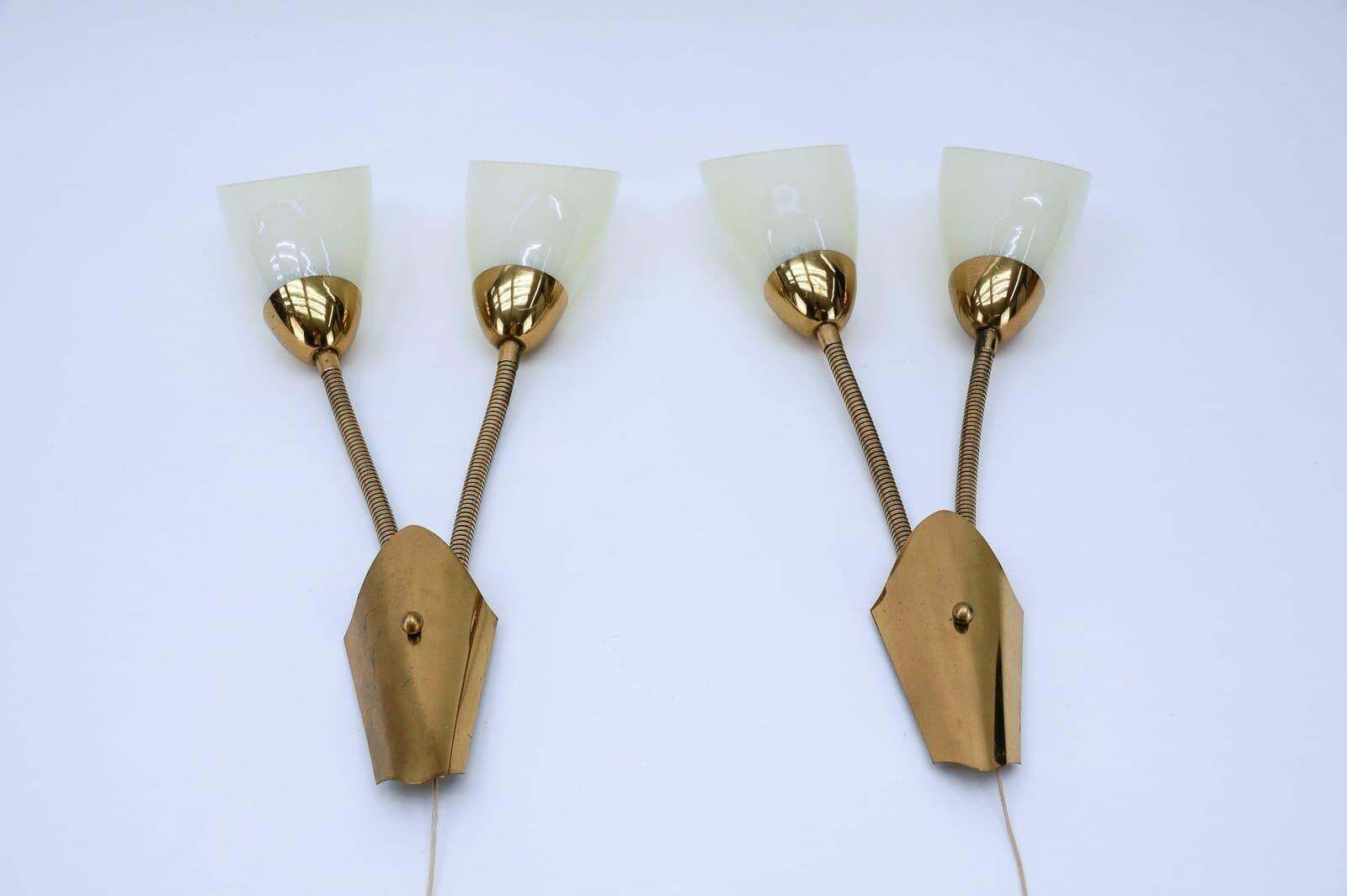 Pair Of Double Arm Wall Lamps With Flexible Arms From The 1950s, Probably Italy photo for sale