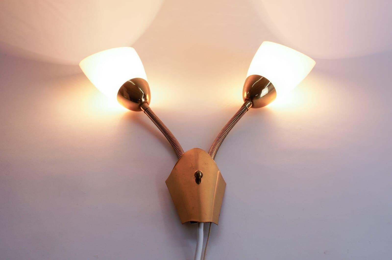 Pair Of Double Arm Wall Lamps With Flexible Arms From The 1950s, Probably Italy photo vinterior