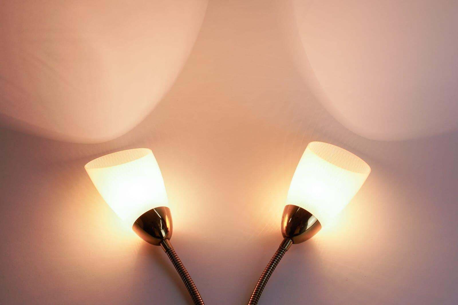 Pair Of Double Arm Wall Lamps With Flexible Arms From The 1950s, Probably Italy photo buy