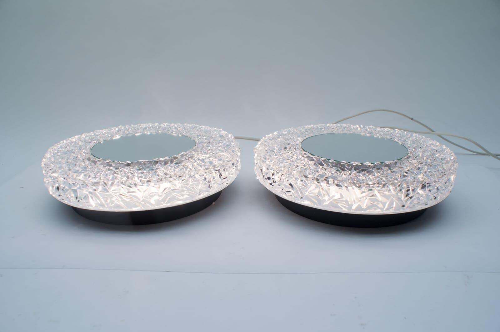 Set Of 2 Textured Glass And Mirror Ceiling Wall Flushmounts, Hillebrand, 1960s photo 1529.0