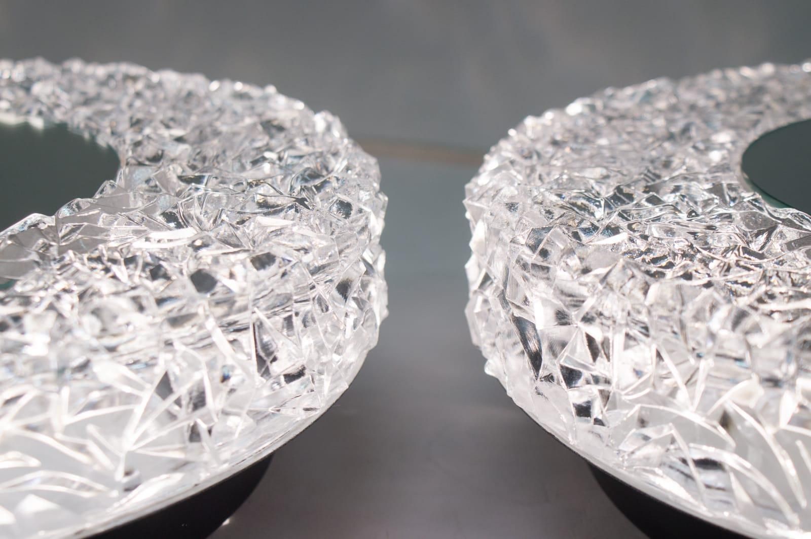 Set Of 2 Textured Glass And Mirror Ceiling Wall Flushmounts, Hillebrand, 1960s photo vinterior
