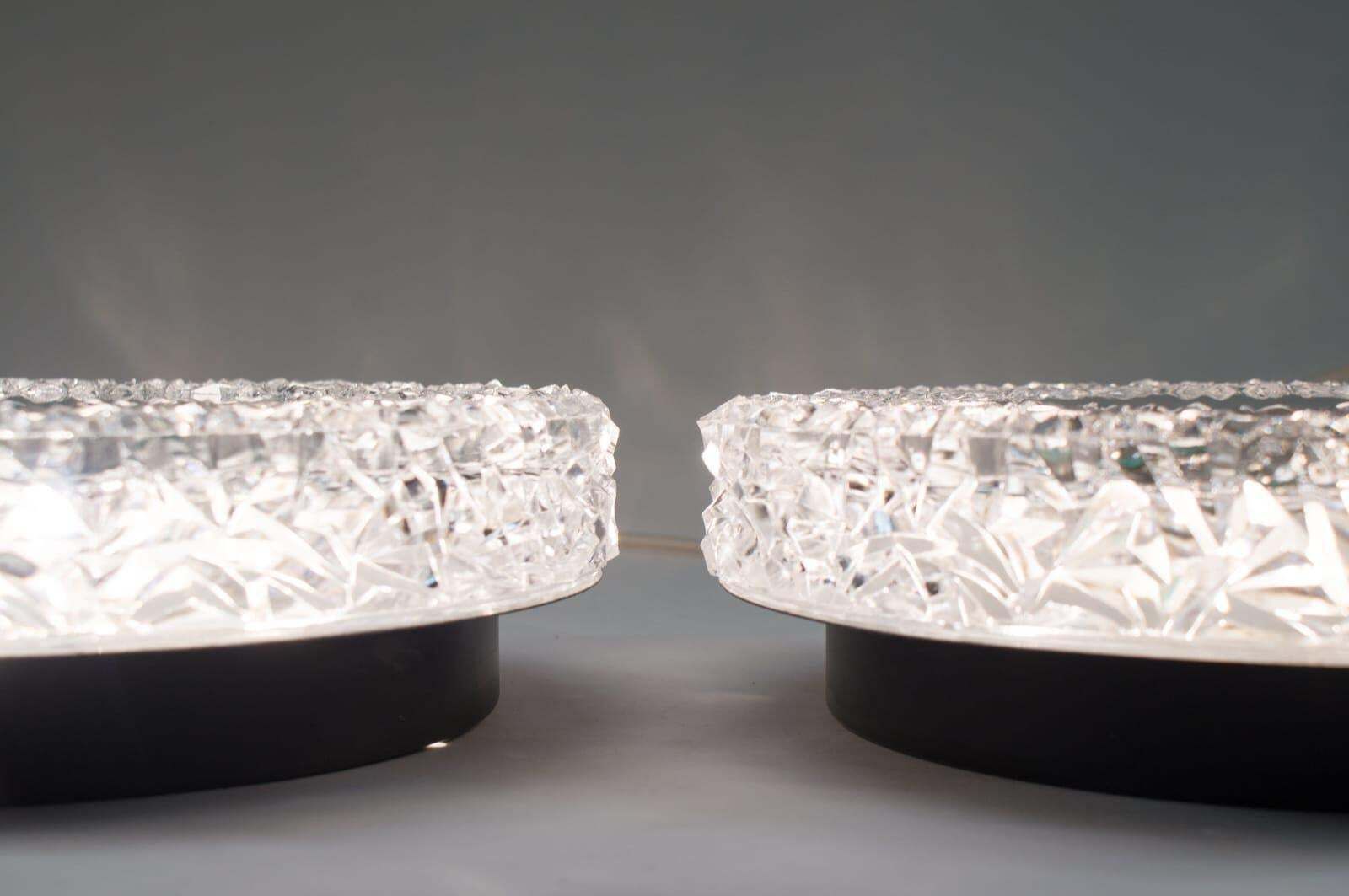 photo furniture Set Of 2 Textured Glass And Mirror Ceiling Wall Flushmounts, Hillebrand, 1960s
