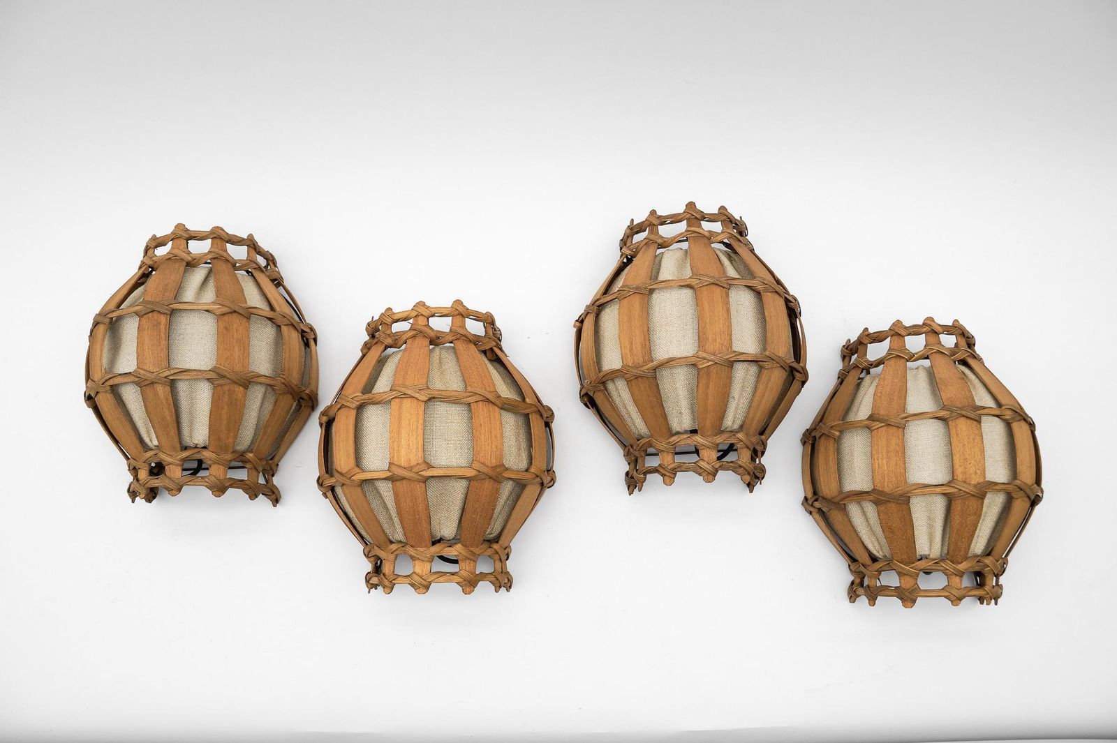 Set Of Four French Provincial Wooden Wall Lamps / Sconces, 1960s photo vintage