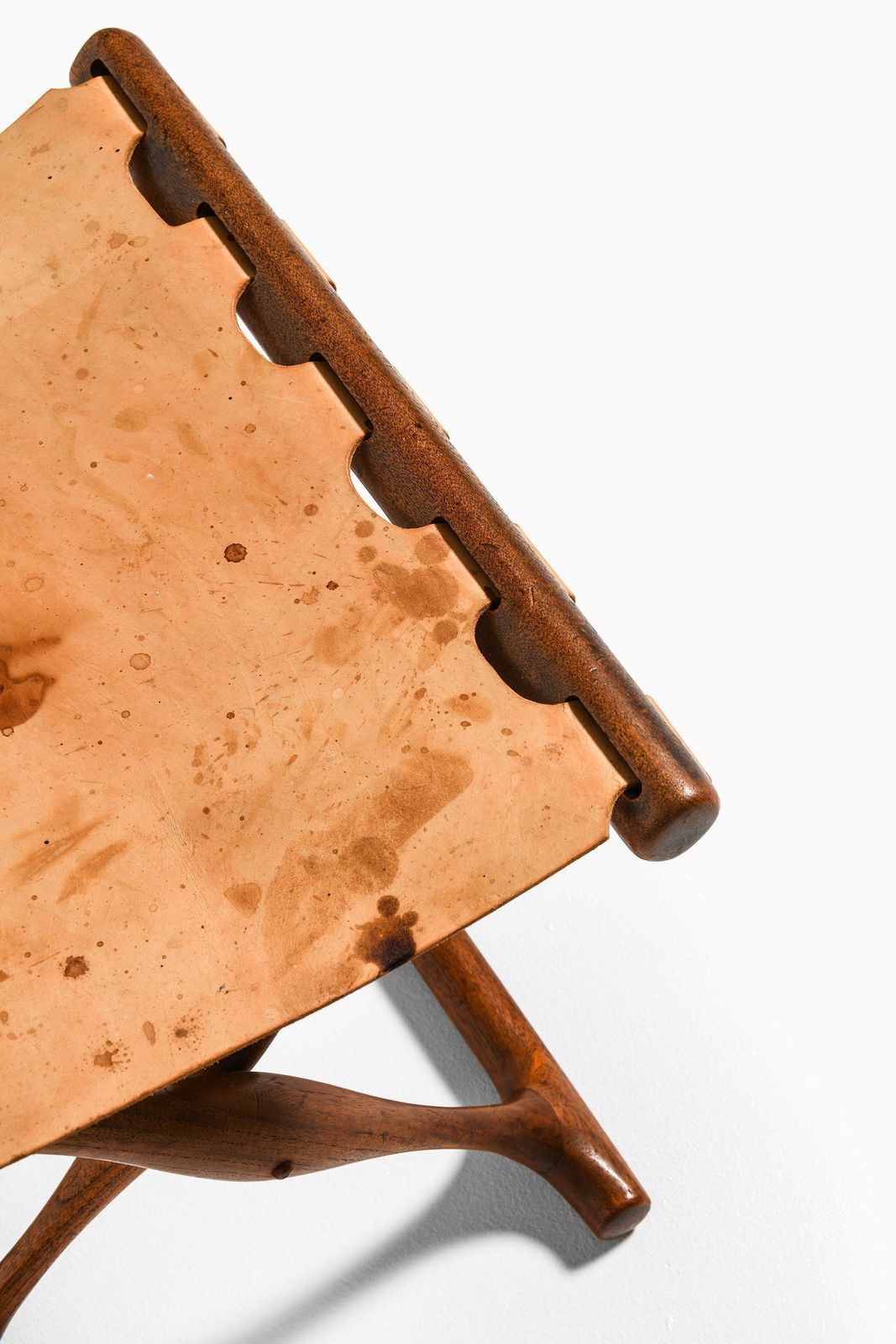Folding Stool In Teak And Original Natural Leather By Poul Hundevad, 1950's photo for sale