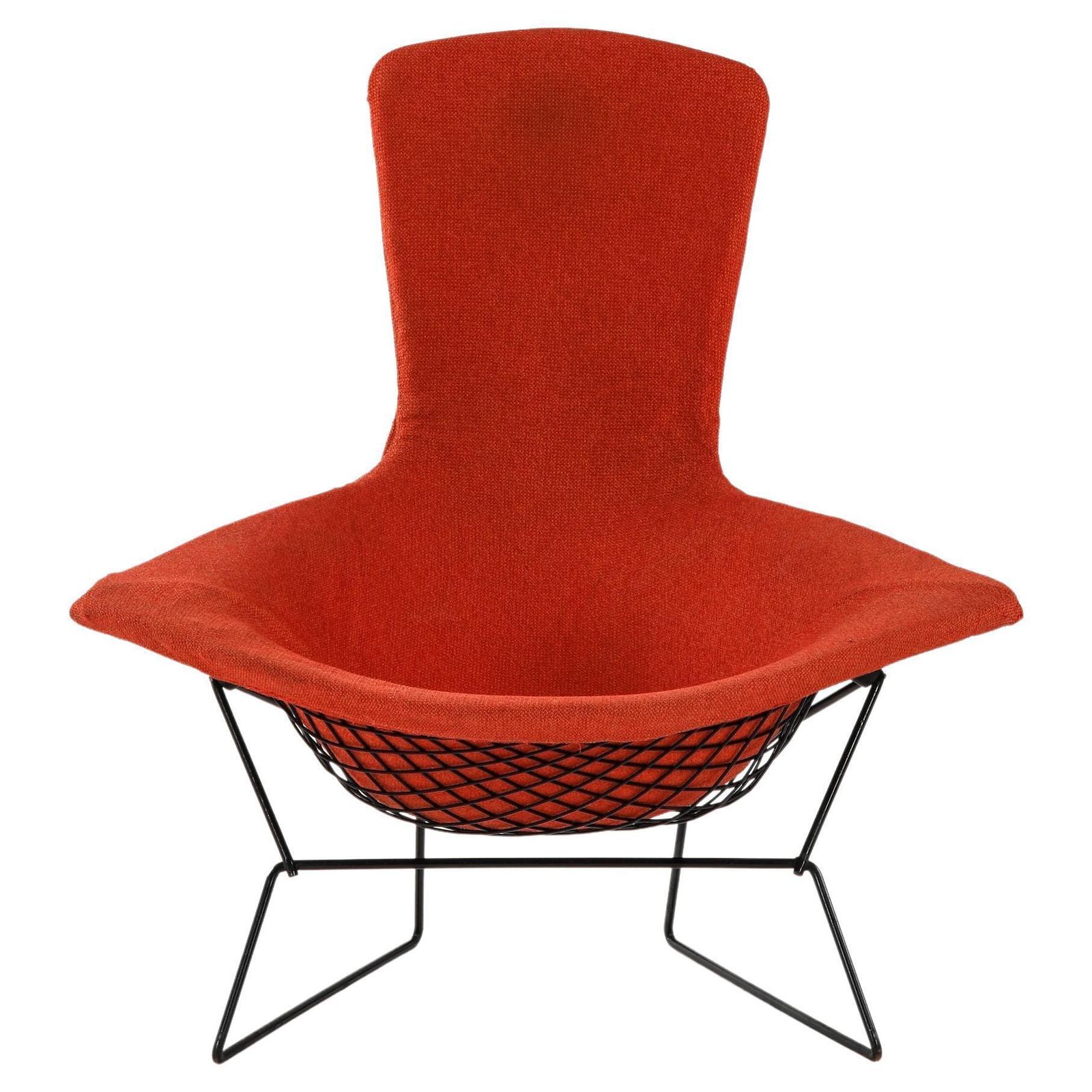 Easy Bird Chair In Black Lacquered Metal And Red Fabric By Harry Bertoia, 1950s