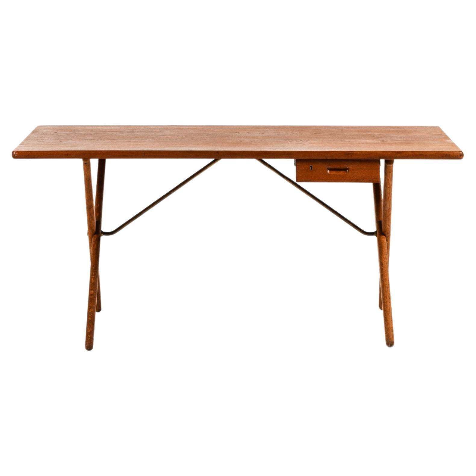 Desk In Teak, Oak And Brass By Hans Wegner, 1950's