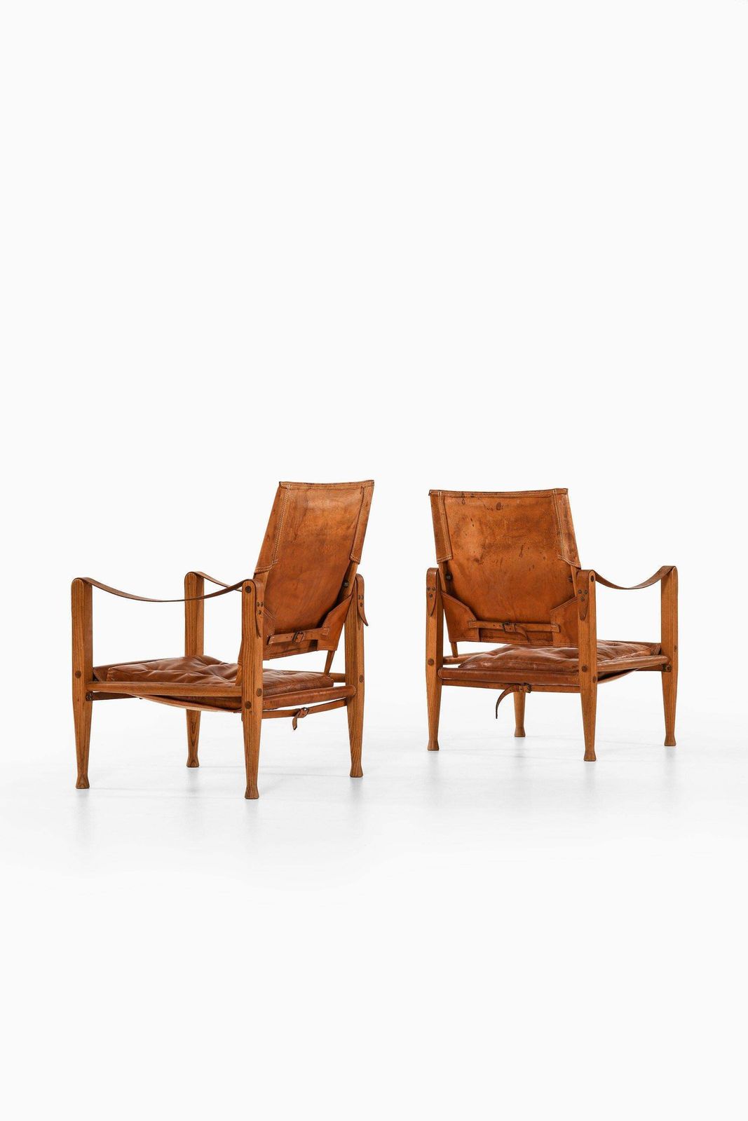 Pair Of Safari Easy Chairs In Ash, Brass And Leather By Kaare Klint, 1950's photo for sale