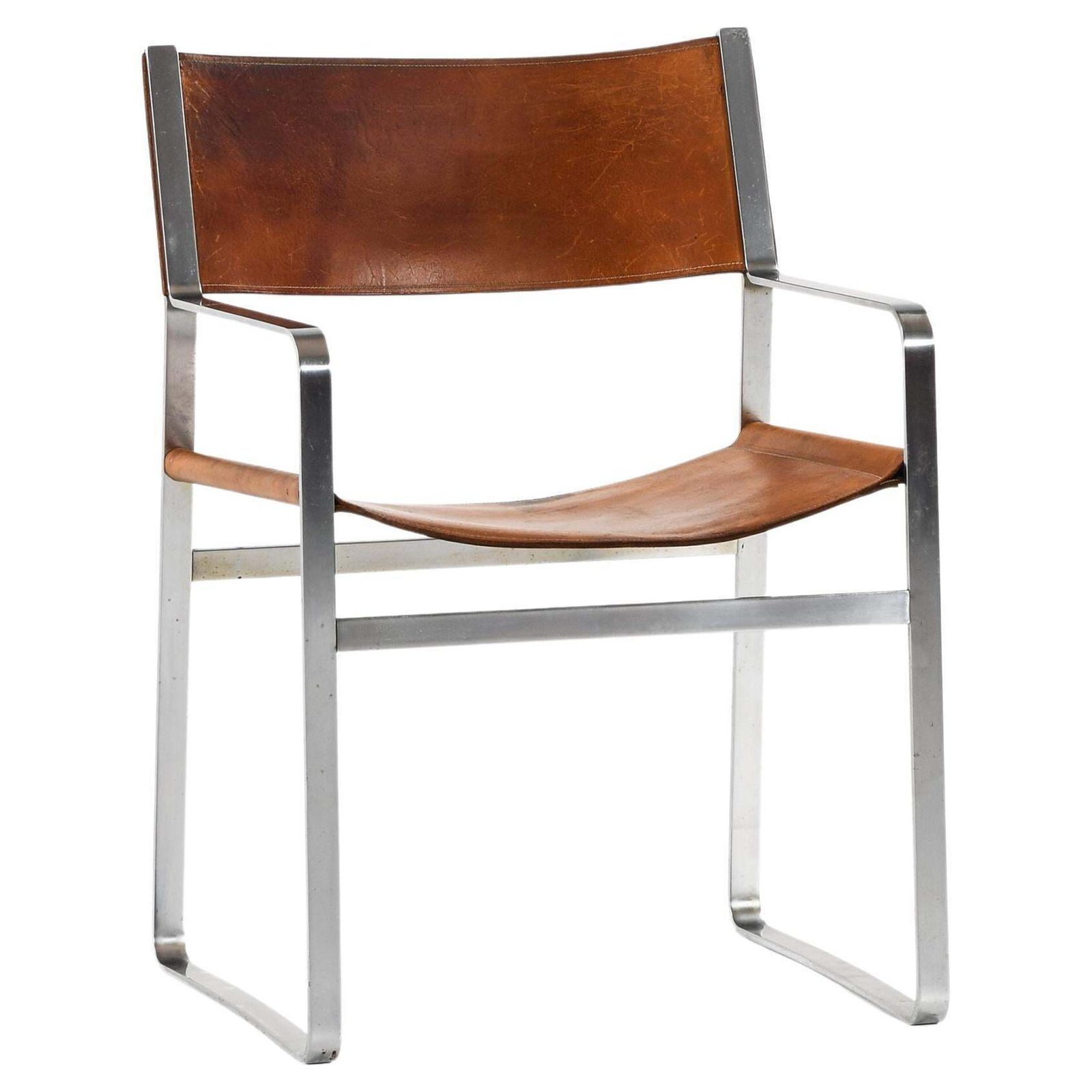 Armchair In Steel And Original Leather By Hans Wegner, 1970s