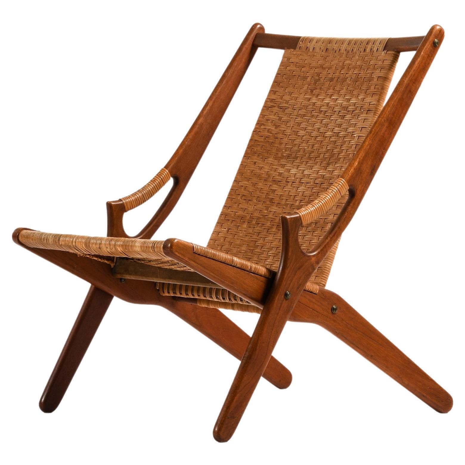 Easy Chair In Teak And Woven Cane By Arne Hovmand Olsen, 1950's