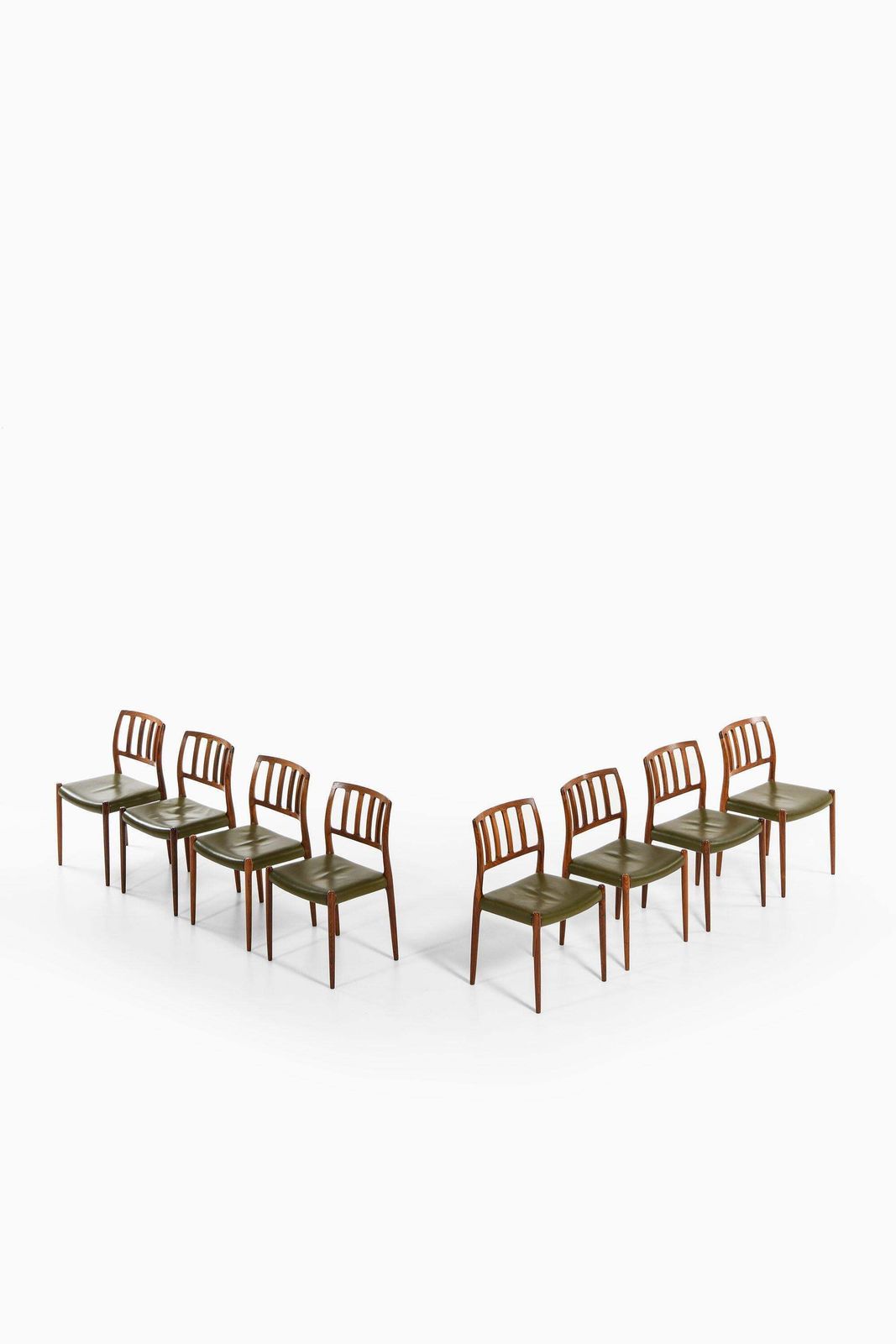 Set Of 8 Dining Chairs In Rosewood And Green Leather By Niels O. Møller, 1970's photo furniture