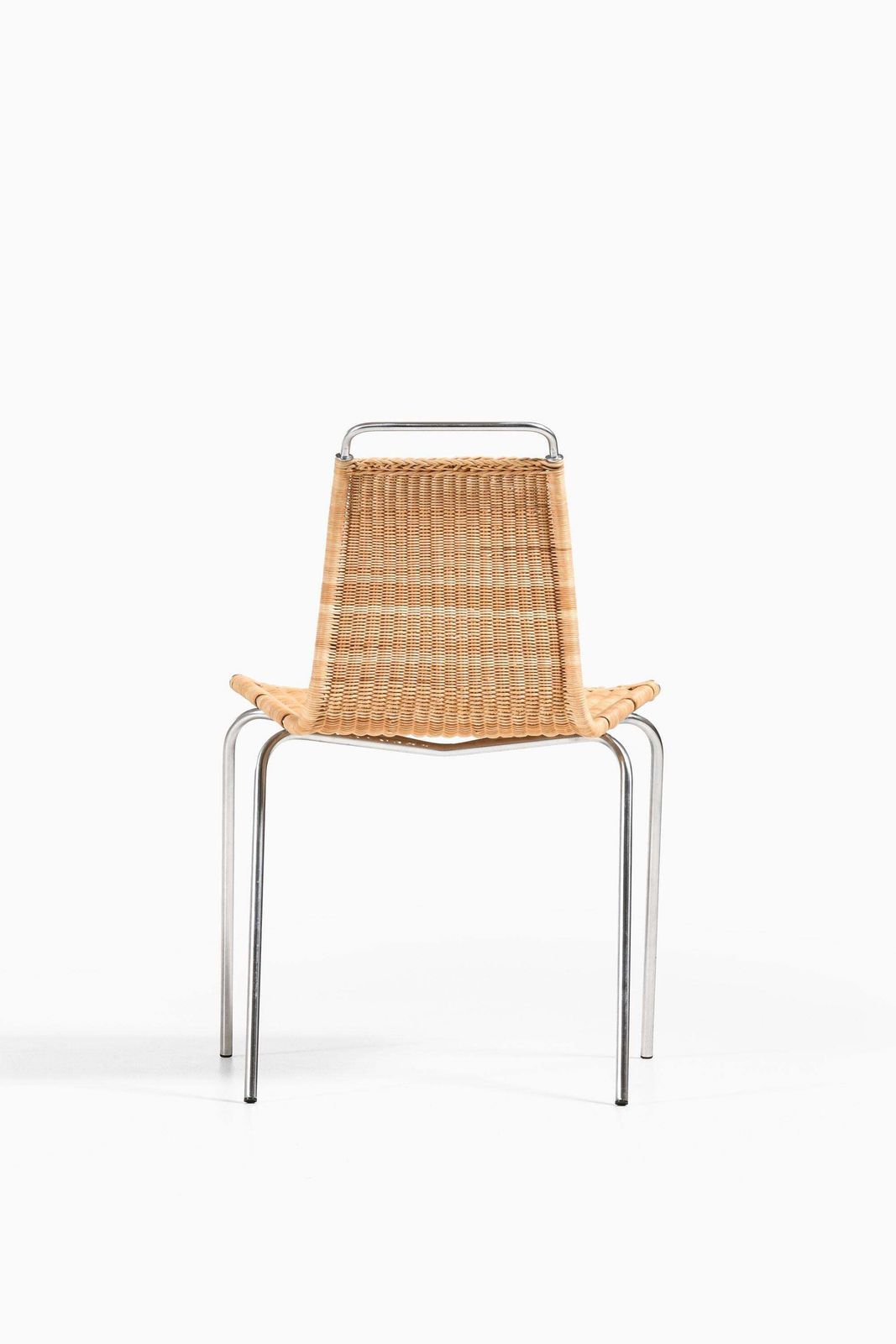 Set Of 8 Dining Chairs In Chromed Steel And Woven Cane By Poul Kjærholm, 1950's photo Furniture