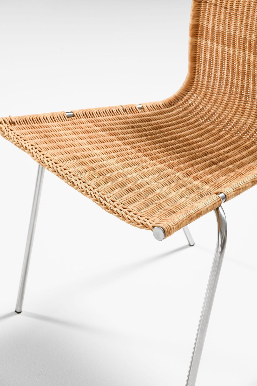 Furniture Set Of 8 Dining Chairs In Chromed Steel And Woven Cane By Poul Kjærholm, 1950's photo