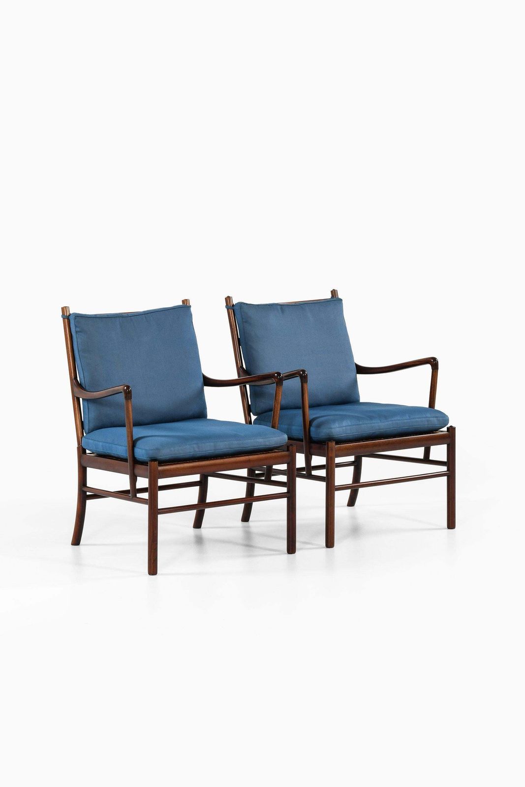 Colonial Easy Chairs In Mahogany, Woven Cane And Fabric By Ole Wanscher, 1960's photo Furniture
