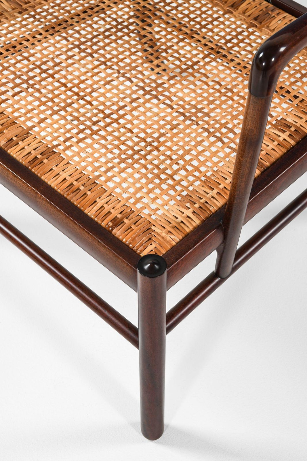 photo furniture Colonial Easy Chairs In Mahogany, Woven Cane And Fabric By Ole Wanscher, 1960's