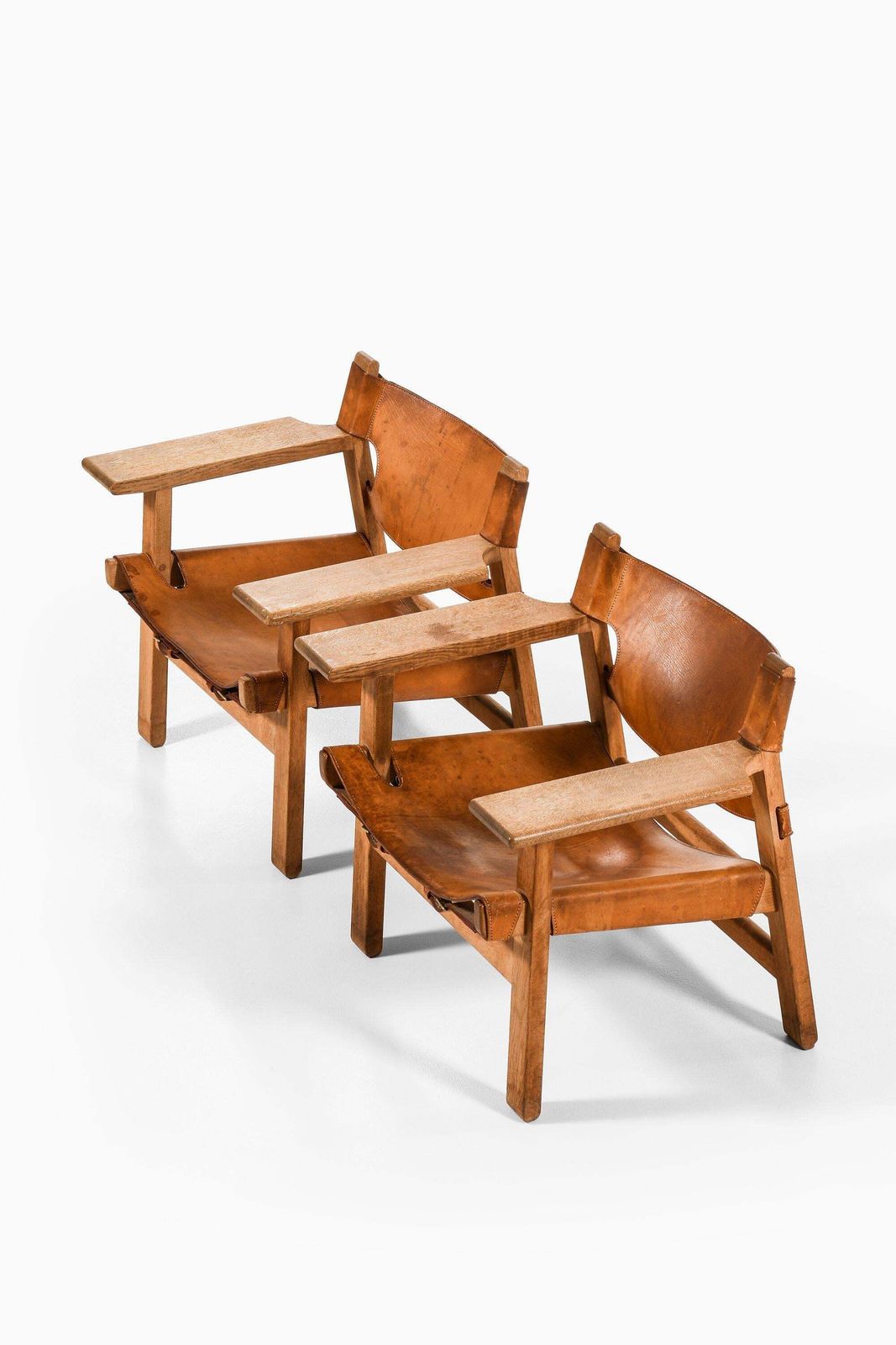 Pair Of Easy Chairs In Oak And Cognac Brown Leather By Børge Mogensen, 1950's photo furniture