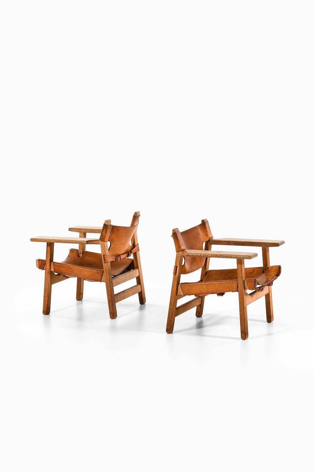 Pair Of Easy Chairs In Oak And Cognac Brown Leather By Børge Mogensen, 1950's photo 16562.0