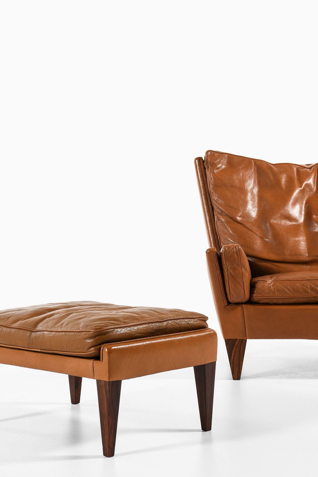 Easy Stool And Chair In Rosewood With Brown Leather By Illum Wikkelsø, 1960's photo 14863.0