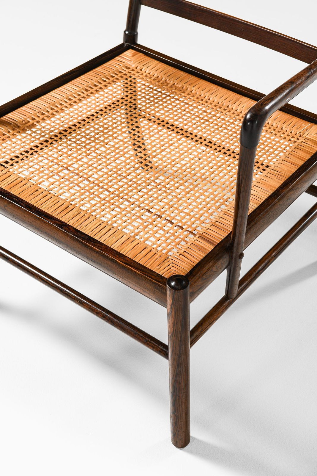 Easy Chair In Rosewood, Woven Cane And Original Leather By Ole Wanscher, 1960's photo vintage