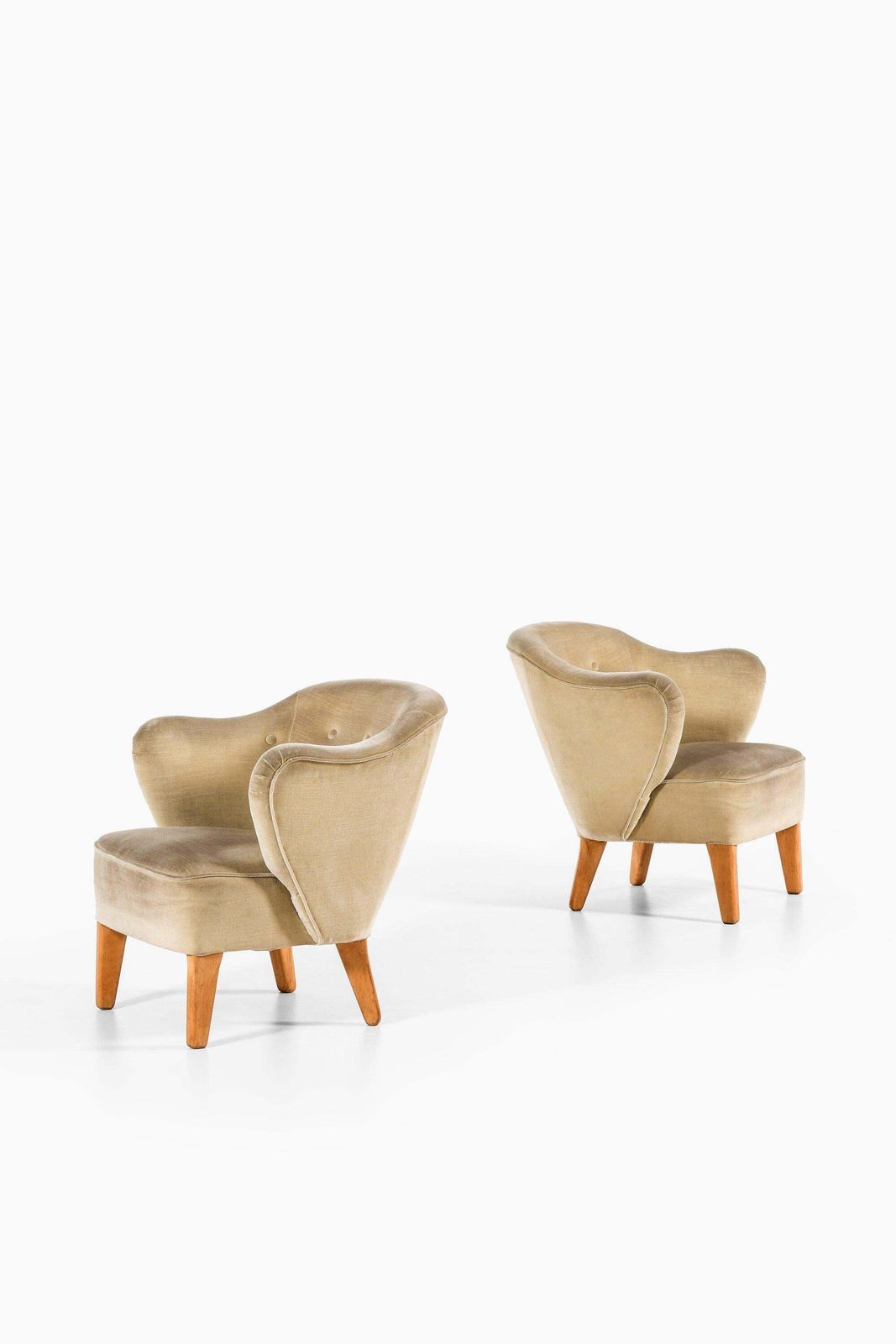 Pair Of Easy Chairs In Ash Legs With Velvet Mohair By Flemming Lassen, 1940's photo for sale