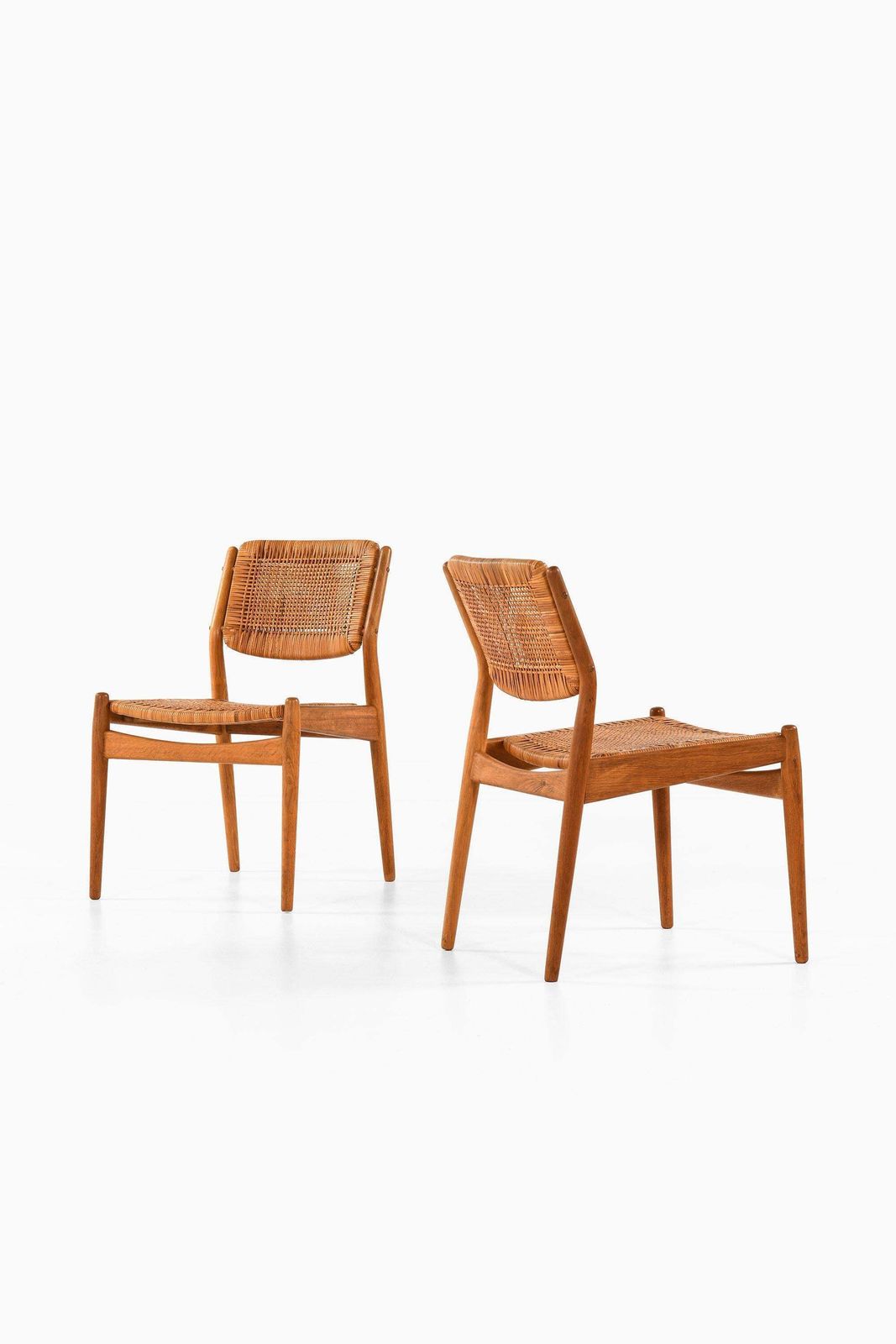 Set Of 8 Dining Chairs In Oak And Woven Cane By Arne Vodder, 1951 photo for sale