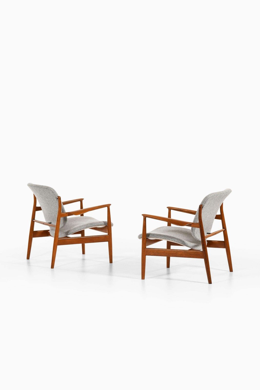 Pair Of Easy Chairs In Teak & Reupholstered In Kvadrat Fabric By Finn Juhl, 1956 photo vinterior