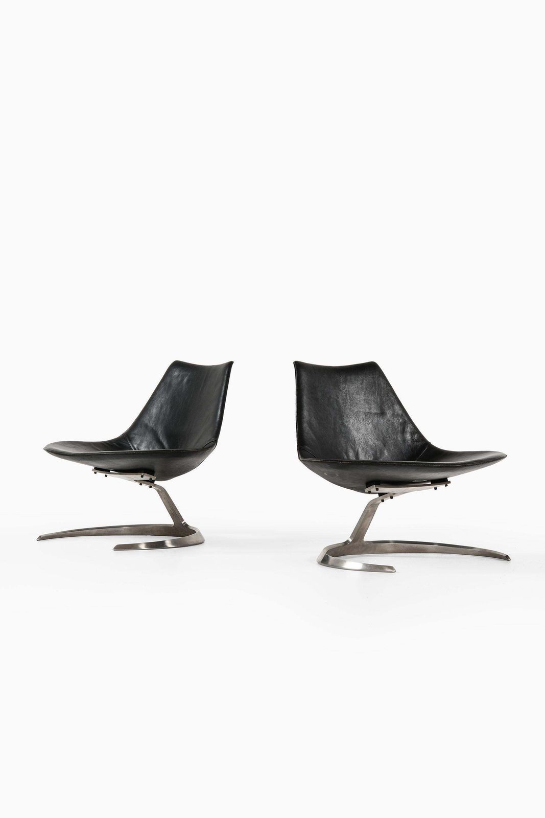 Preben Fabricius & Jørgen Kastholm Scimitar Easy Chairs Steel And Leather, 1960s photo vintage